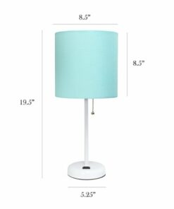 Limelights - Stick Lamp with Charging Outlet and Fabric Shade - White/Aqua