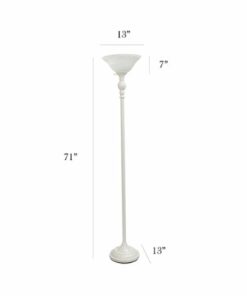 Elegant Designs - 1 Light Torchiere Floor Lamp with Marbleized White Glass Shade - White