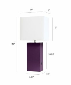 Elegant Designs - Modern Leather Table Lamp with USB and White Fabric Shade - Eggplant