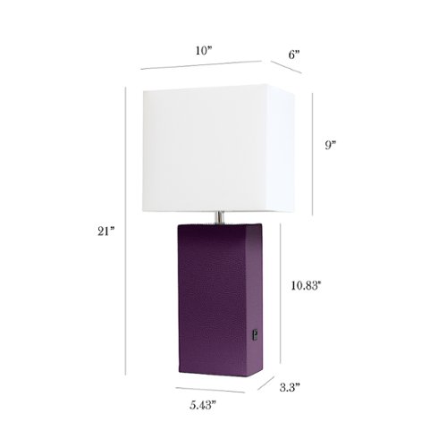 Elegant Designs - Modern Leather Table Lamp with USB and White Fabric Shade - Eggplant