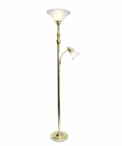 Elegant Designs - 2 Light Mother Daughter Floor Lamp with White Marble Glass - Gold