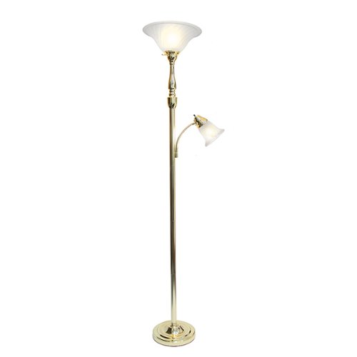 Elegant Designs - 2 Light Mother Daughter Floor Lamp with White Marble Glass - Gold