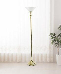 Elegant Designs - 1 Light Torchiere Floor Lamp with Marbleized White Glass Shade - Gold