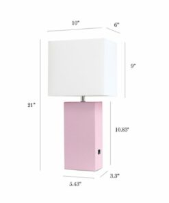 Elegant Designs - Modern Leather Table Lamp with USB and White Fabric Shade - Blush Pink