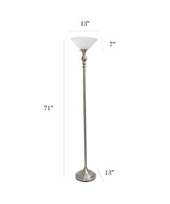 Elegant Designs - 1 Light Torchiere Floor Lamp with Marbleized White Glass Shade - Brushed Nickel