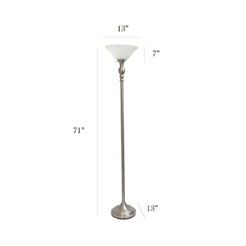 Elegant Designs - 1 Light Torchiere Floor Lamp with Marbleized White Glass Shade - Brushed Nickel