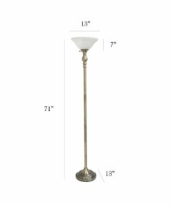 Elegant Designs - 1 Light Torchiere Floor Lamp with Marbleized White Glass Shade - Antique Brass