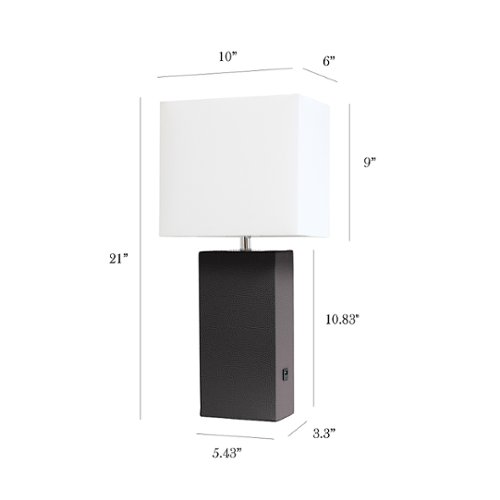 Elegant Designs - Modern Leather Table Lamp with USB and White Fabric Shade - Brown