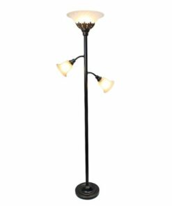 Elegant Designs - 3 Light Floor Lamp with White Scalloped Glass Shades - Restoration Bronze and White