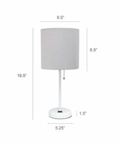 Limelights - Stick Lamp with Charging Outlet and Fabric Shade - Gray
