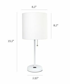 Limelights - Stick Lamp with Charging Outlet and Fabric Shade - White