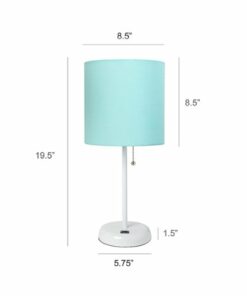 Limelights - Stick Lamp with USB charging port and Fabric Shade - White/Aqua
