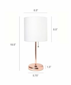 Limelights - Stick Lamp with USB charging port and Fabric Shade - White/Rose Gold