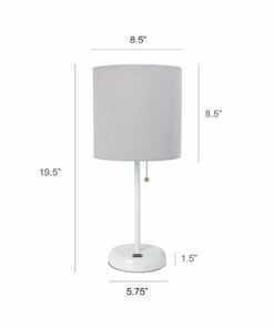 Limelights - Stick Lamp with USB charging port and Fabric Shade - White/Gray