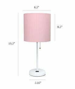 Limelights - Stick Lamp with Charging Outlet and Fabric Shade - White/Pink