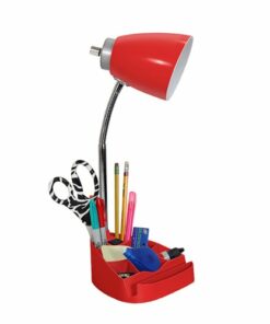 Limelights - Gooseneck Organizer Desk Lamp with iPad Tablet Stand Book Holder and Charging Outlet - Red
