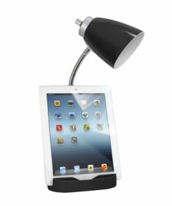 Limelights - Gooseneck Organizer Desk Lamp with iPad Tablet Stand Book Holder and Charging Outlet - Black