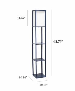 Simple Designs - Floor Lamp Etagere Organizer Storage Shelf with Linen Shade - Navy