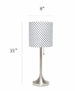 Simple Designs - Brushed Nickel Tapered Table Lamp with Polka Dot Fabric Drum Shade - Brushed Nickel/Polka Dot