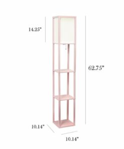 Simple Designs - Floor Lamp Etagere Organizer Storage Shelf with Linen Shade - Light Pink