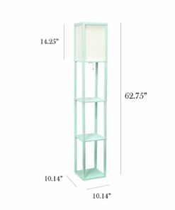 Simple Designs - Floor Lamp Etagere Organizer Storage Shelf with Linen Shade - Aqua