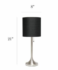 Simple Designs - Tapered Table Lamp with Fabric Drum Shade - Brushed Nickel/Black
