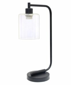 Simple Designs - Bronson Antique Style Industrial Iron Lantern Desk Lamp with Glass Shade - Black
