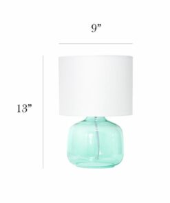 Simple Designs - Glass Table Lamp with Fabric Shade - Aqua/White