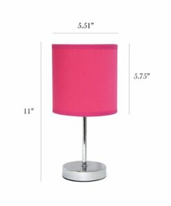 Simple Designs - Chrome Mini Basic Table Lamp with Fabric Shade 2 Pack Set - Hot Pink