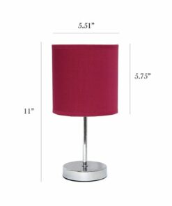Simple Designs - Chrome Mini Basic Table Lamp with Fabric Shade 2 Pack Set - Wine