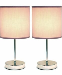 Simple Designs - Chrome Mini Basic Table Lamp with Fabric Shade 2 Pack Set 3