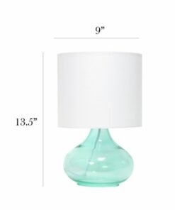 Simple Designs - Glass Raindrop Table Lamp with Fabric Shade - Aqua/White