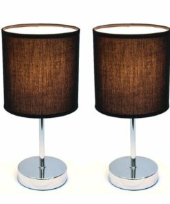 Simple Designs - Chrome Mini Basic Table Lamp with Fabric Shade 2 Pack Set 4