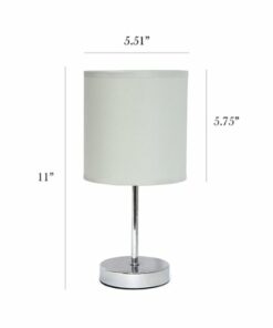 Simple Designs - Chrome Mini Basic Table Lamp with Fabric Shade 2 Pack Set - Slate Gray