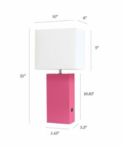 Elegant Designs - Modern Leather Table Lamp with USB and White Fabric Shade - Hot Pink