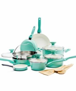 GreenPan - Rio Ceramic Non-Stick 16-Piece Cookware Set - Turquoise