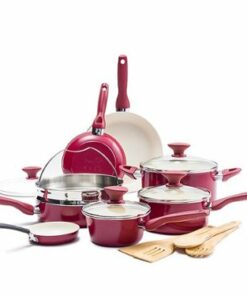 GreenPan - Rio Ceramic Non-Stick 16-Piece Cookware Set - Red