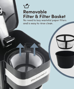 Elite Gourmet - Single Serve Personal Coffee Maker with Stainless Steel Travel Mug - Black