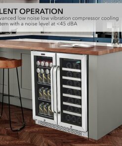 Whynter - 30″ Built-In French Door Dual Zone 33 Bottle Wine Refrigerator 88 Can Beverage Center - Stainless steel