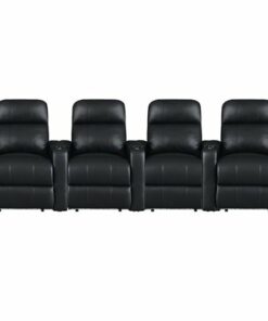 RowOne - Prestige Straight 4-Chair Leather Power Recline Home Theater Seating - Black