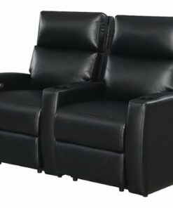RowOne - Galaxy II:  Straight 2-Chair Leatheraire Power Recline Home Theater Seating - Black
