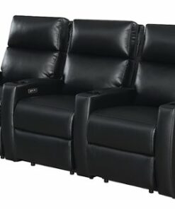 RowOne - Galaxy II:  Straight 3-Chair Leatheraire Power Recline Home Theater Seating - Black