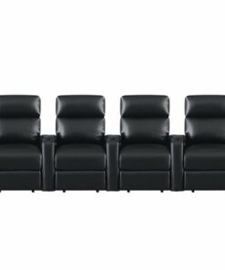 RowOne - Galaxy II:  Straight 4-Chair Leatheraire Power Recline Home Theater Seating - Black