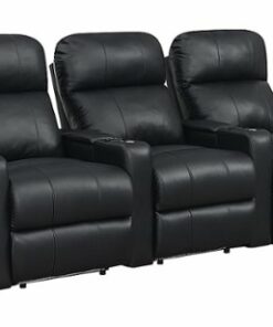 RowOne - Prestige Straight 3-Chair Leather Power Recline Home Theater Seating - Black