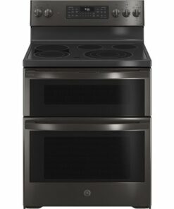 GE Profile - 6.6 Cu. Ft. Freestanding Double Oven Electric True Convection Range with No Preheat Air Fry and Wi-Fi - Black Stainless Steel