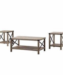 Walker Edison - 3-Piece Rustic Wood and Metal Accent Table Set - Grey Wash/Black