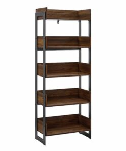 Walker Edison - Morty 64" Metal and Wood 5 Shelf Bookshelf - Dark Walnut