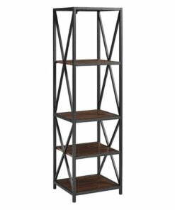 Walker Edison - 3-Piece Industrial Bookcase Set - Dark Walnut