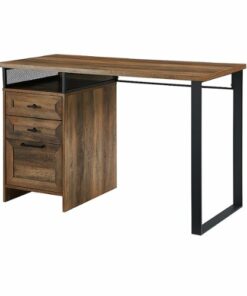 Walker Edison - Anton 48" Metal and Wood 3 Drawer Writing Desk - Rustic Oak