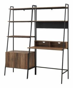 Walker Edison - 2 Piece Home Office Ladder Desk and Storage Bookcase - Rustic Oak
